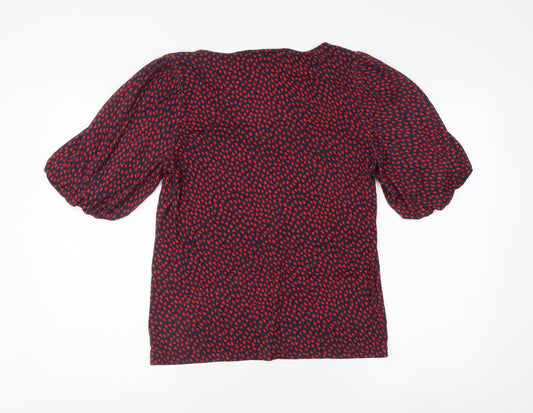 hush Women's Red Geometric V-Neck Puff Sleeve Top