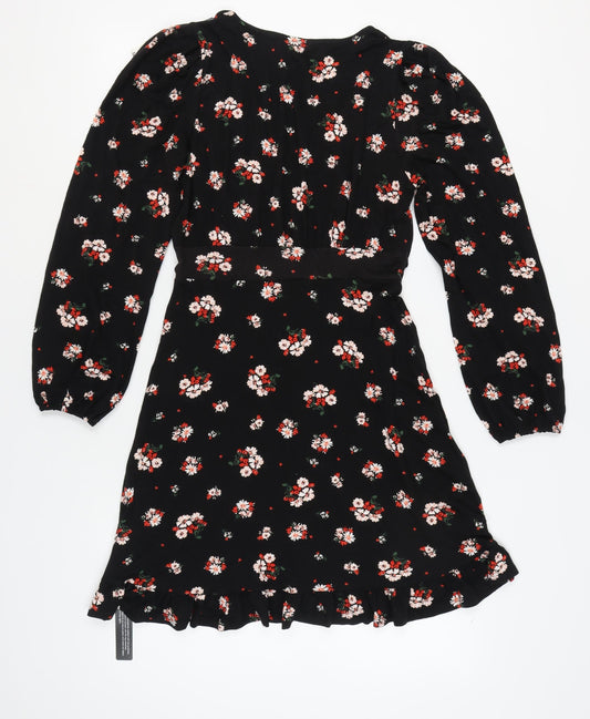 Roman Women's Black Floral Wrap Dress Size 10