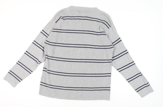 Tommy Hilfiger Men's Grey Striped Pullover Jumper L