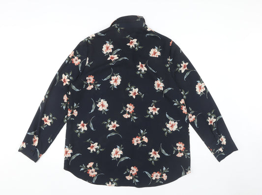 New Look Women's Black Floral Button-Up Shirt UK 16