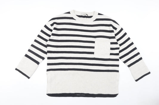 Additional front view of Oui Women's Striped Knit Jumper, size 16, Black/White