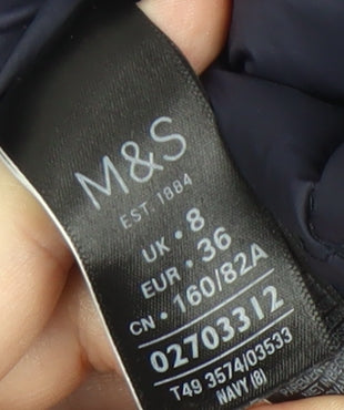 Womens UK Size 8 Marks and Spencer Blue Quilted Coat