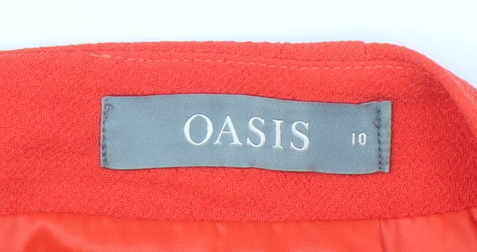 Oasis Women's Red Pencil Skirt Size 10 Ruffle Accent