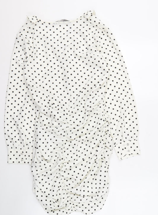 Zara Women's White Polka Dot Shirt Dress, Size S