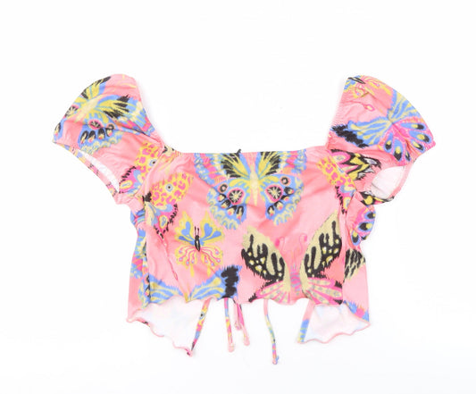Bershka Women's Pink Butterfly Cropped Blouse M