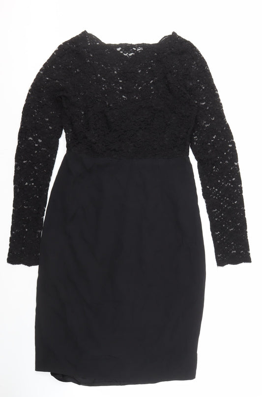 Additional front view of L.K. Bennett Women's Black Lace Sheath Dress, size 10