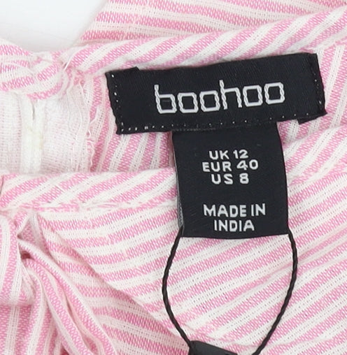 Boohoo Women's Pink Striped Cropped Blouse - Size 12