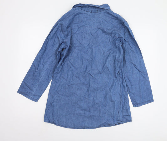 boohoo Women's Blue Chambray Button-Up Shirt S