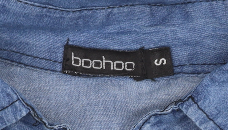 boohoo Women's Blue Chambray Button-Up Shirt S
