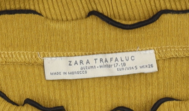 Womens UK Size 10 Zara Yellow Basic T-Shirt