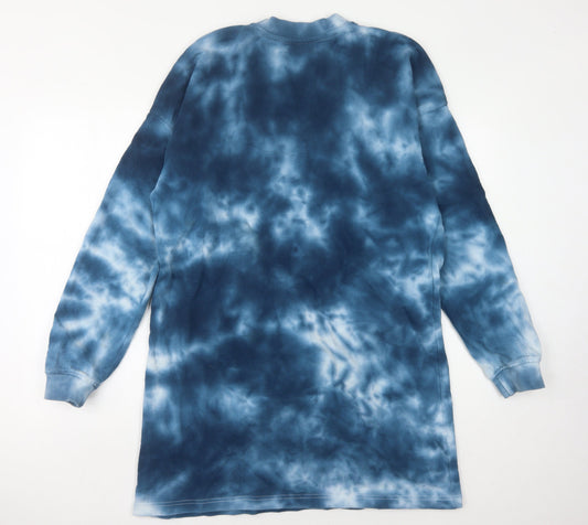 Missguided Women's Blue Tie-Dye Cotton T-Shirt Dress Size 8