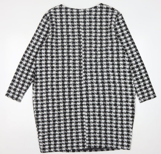 Wallis Women's Black Houndstooth Long Sleeve Dress Size 12