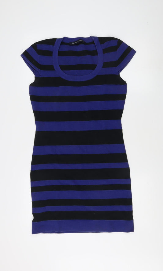 Additional front view of French Connection Blue Bodycon Striped Dress, size 12
