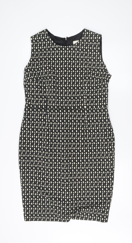 Additional front view of Linea Women's Black Geometric Sheath Dress, size 14