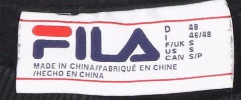 Brand and care label for Fila unisex adults black colourblock sweatshirt, size S