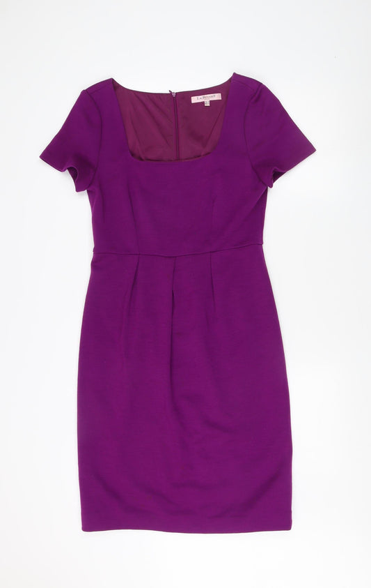 Additional front view of L.K. Bennett Women’s Purple Sheath Dress, size UK 12, Wool