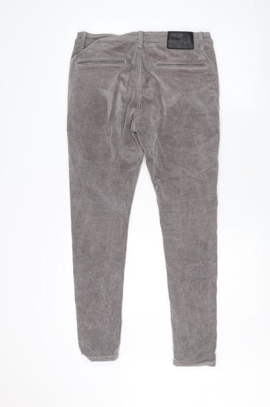 Bee Inspired Men's Grey Corduroy Slim Trousers, Size 32