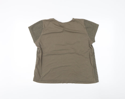 Womens UK Size 16 White Label Green Basic T-Shirt