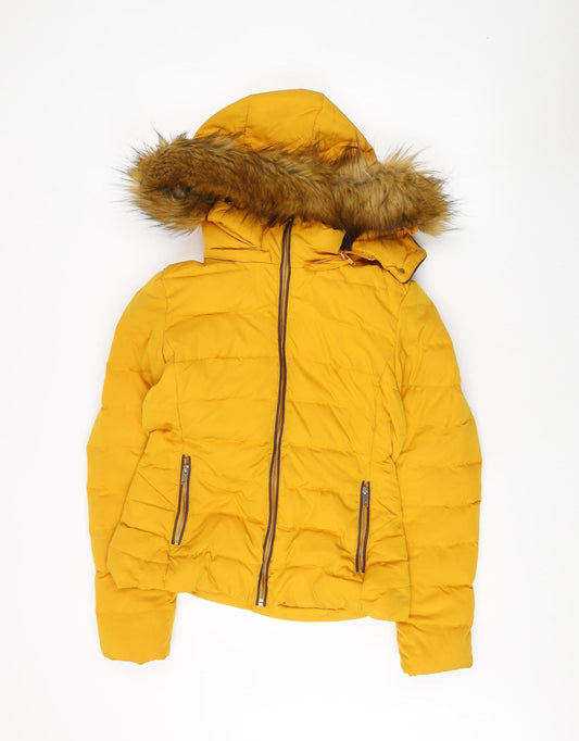Womens UK Size 4 Zara Yellow Puffer Jacket