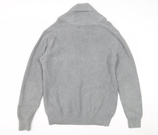 Blue Harbour Men's Grey Pullover M, V-Neck Button Accent