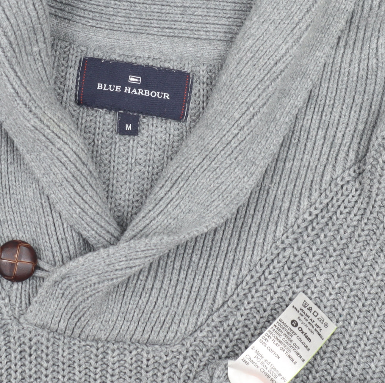 Blue Harbour Men's Grey Pullover M, V-Neck Button Accent