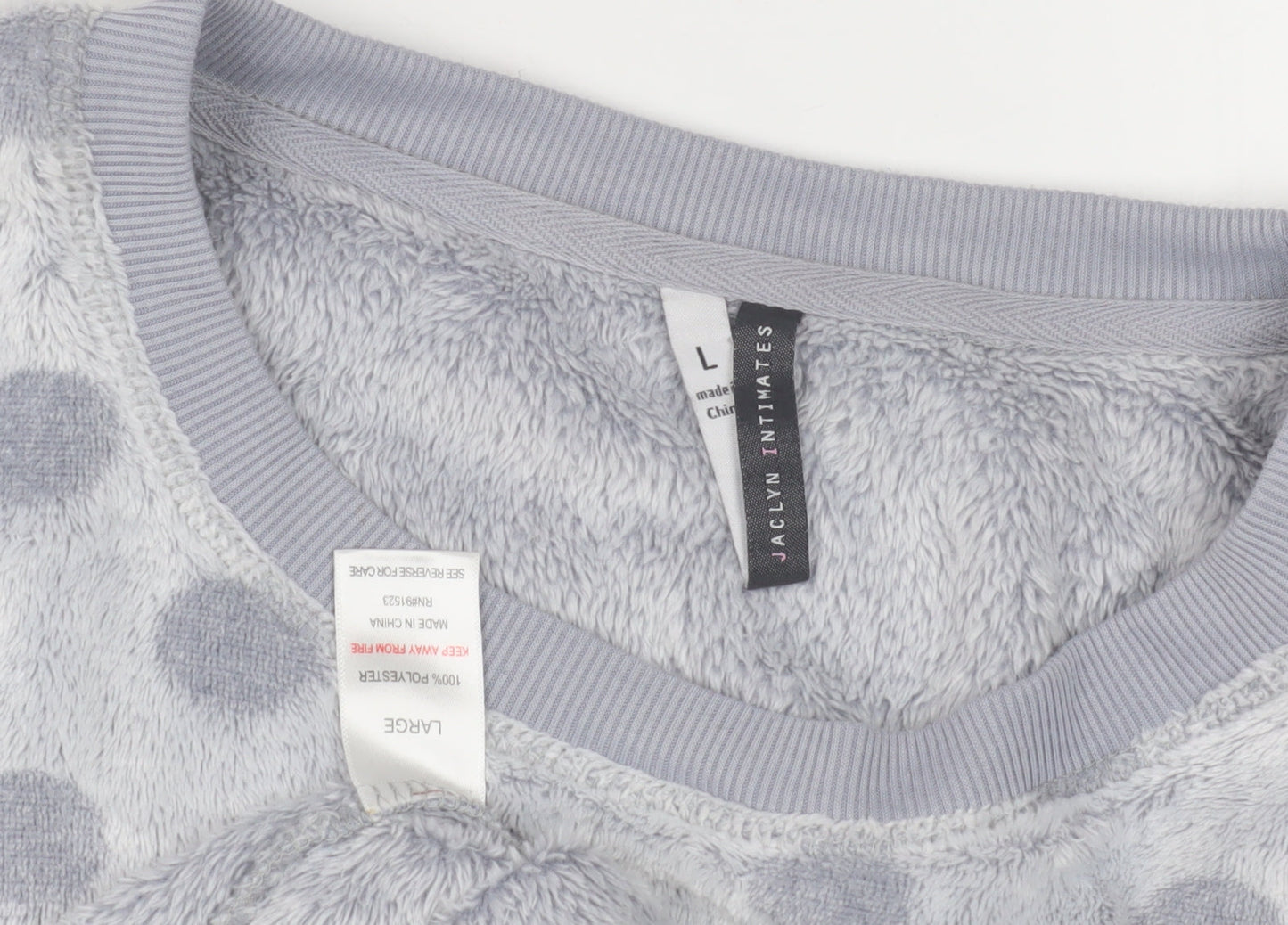 Jaclyn Intimates Womens Grey Polka Dot Fleece Top L