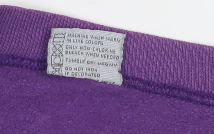 Brand and care label for America's Finest Purple University Sweatshirt M unisex