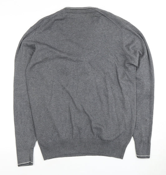 Ben Sherman Men's Grey V-Neck Jumper, Size Medium.