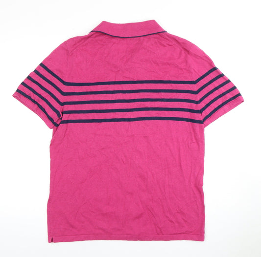 Boden Women's Pink Polo Shirt, L, Cotton, Striped, Casual