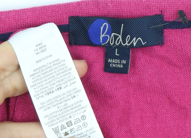 Boden Women's Pink Polo Shirt, L, Cotton, Striped, Casual