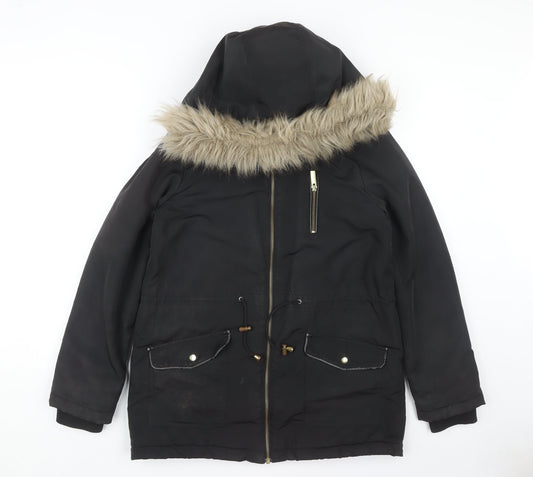 Womens UK Size S Oasis Black Parka Coat
