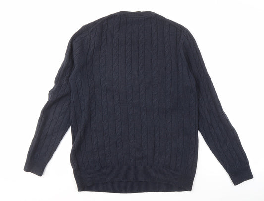 Lyle & Scott Men's Blue Cable-Knit Pullover Jumper L