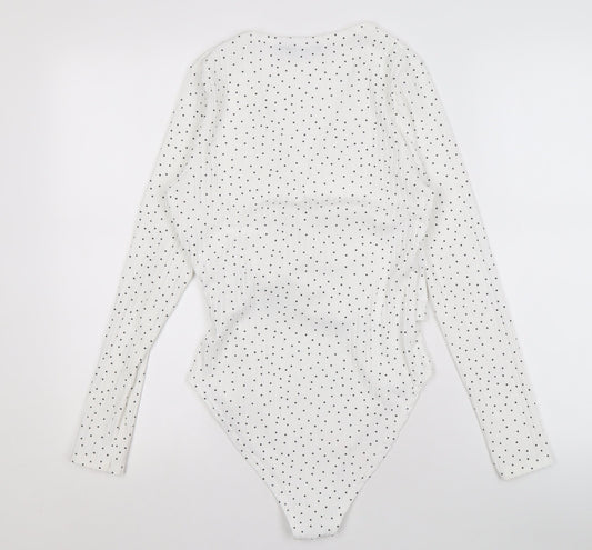 Boohoo Women's White Polka Dot Wrap Bodysuit - UK 12