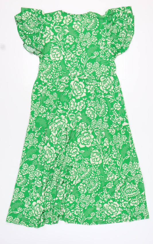 QED London Women's Green Floral Dress Medium