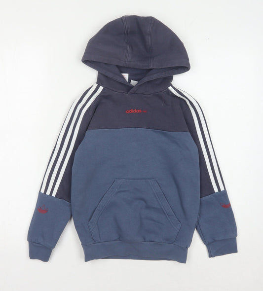 Additional front view of Adidas boys’ blue pullover hoodie xs colourblock