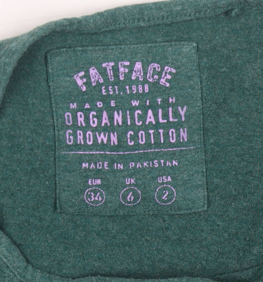 Womens UK Size 6 Fat Face Green Basic T-Shirt