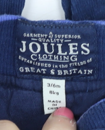 Brand and care label for Joules unisex 3-6 months blue jogger trousers