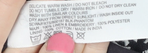 Fat Face Black Linen Embroidered Women's Skirt Size 6