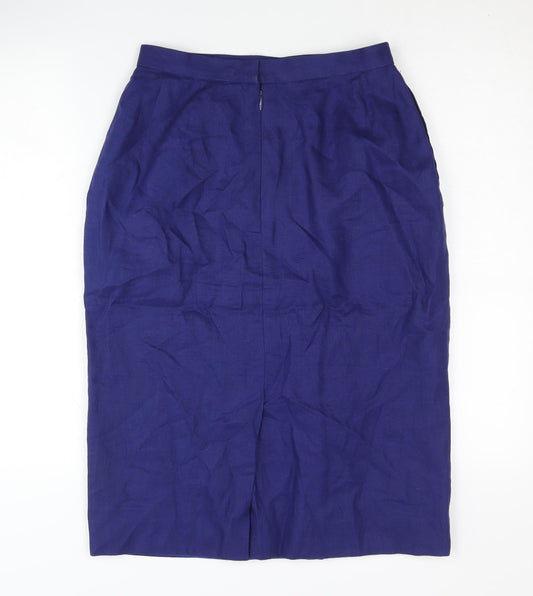 Jaeger Women's Blue Pencil Skirt, UK 12, 100% Flax