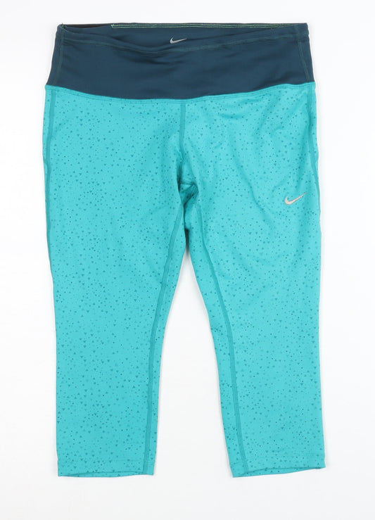 Womens UK Size S Nike Slim Fit Cropped Blue Leggings