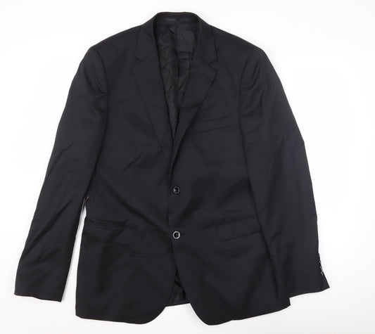 DKNY Men's Black Wool Blazer, Size 42, Single-Breasted