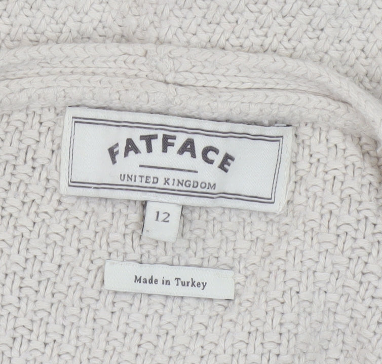 Fat Face Women's Ivory Open Front Cardigan Size 12 Open-Knit Raglan
