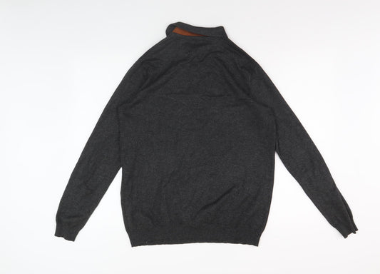 River Island Men's Grey Collared Henley Jumper M