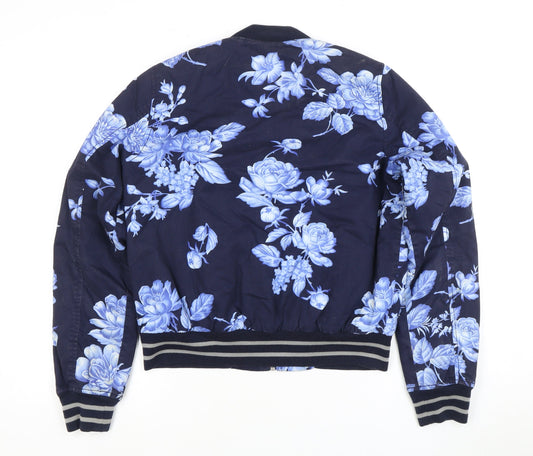 Gap Women's Blue Floral Bomber Jacket, Size S, Casual Style