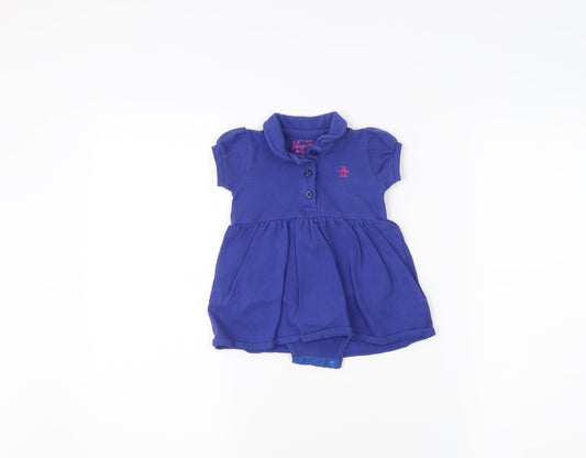 Additional front view of Original Penguin unisex blue shirt dress 3-6 months