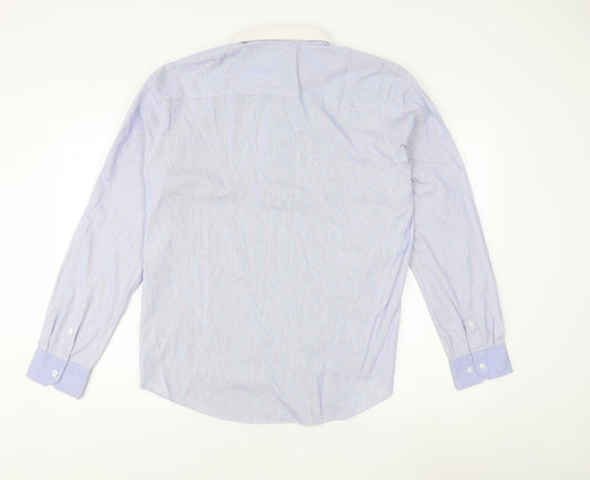 Thomas Nash Men's Blue Striped Dress Shirt L