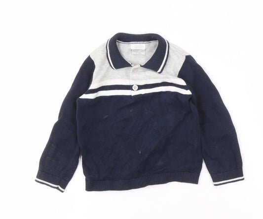 Mamas & Papas Unisex Blue 12-18M Collared Cotton Jumper