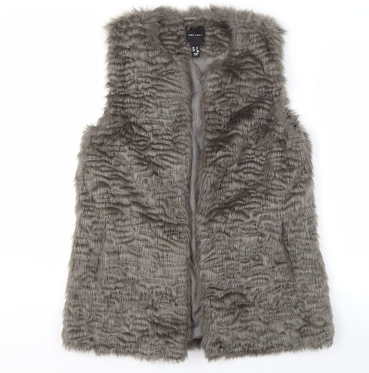 New Look Women's Grey Faux Fur Waistcoat Size 10