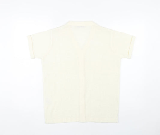 EWM Women's Ivory Cardigan M V-Neck Short Sleeve Knit