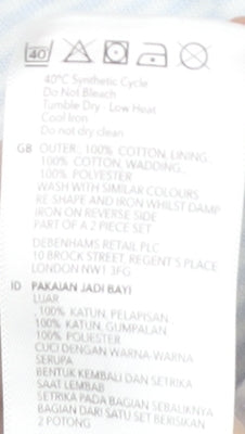 Brand and care label for Jasper Conran unisex blue striped babygrow 3-6 months